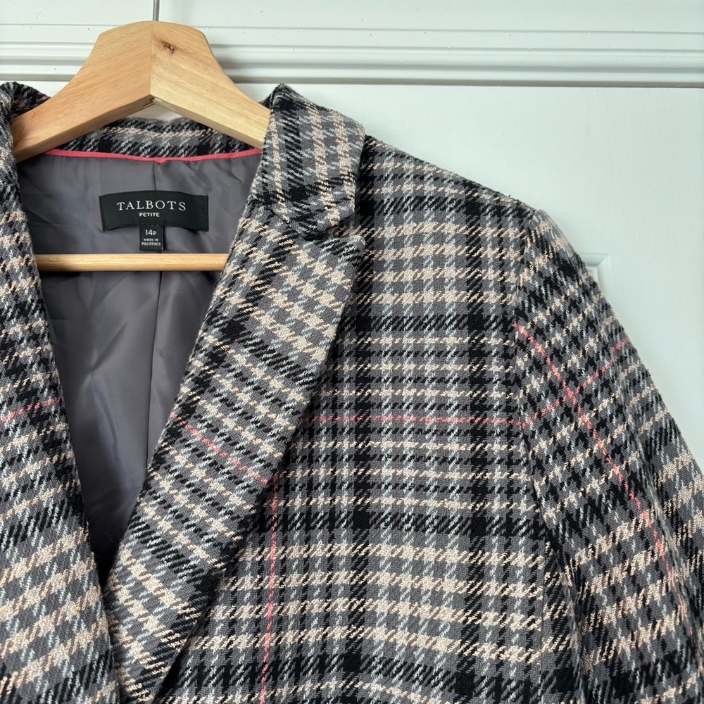 Talbots Double Breasted Bradwell Plaid Blazer 14 P Petite Office Career Business - Picture 5 of 11